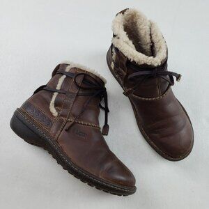Ugg Cove Ankle Boot Womens 8 Brown Leather Shearling Lined Pull On Moccasin Shoe